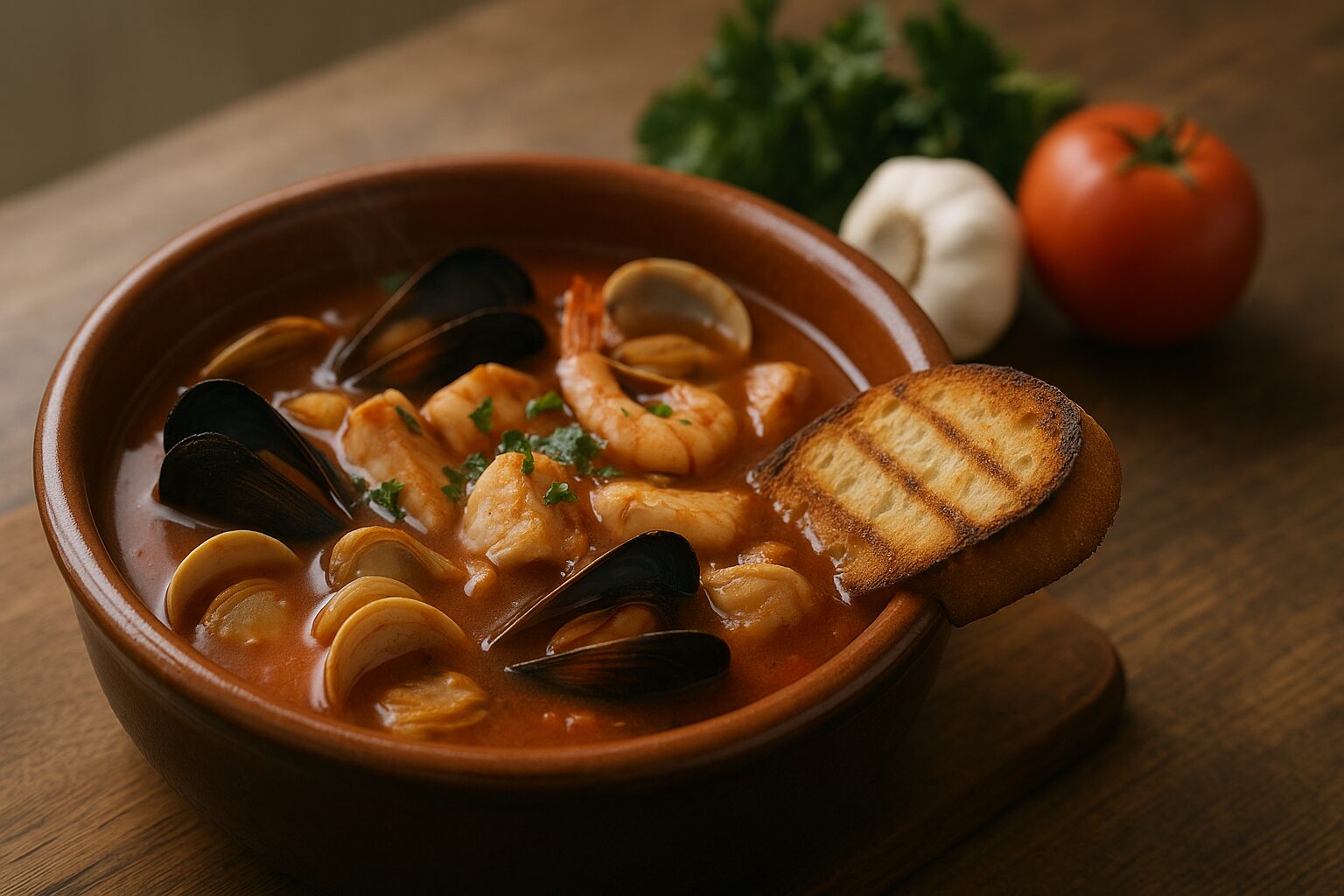 カチュッコの土鍋と魚介の煮込み