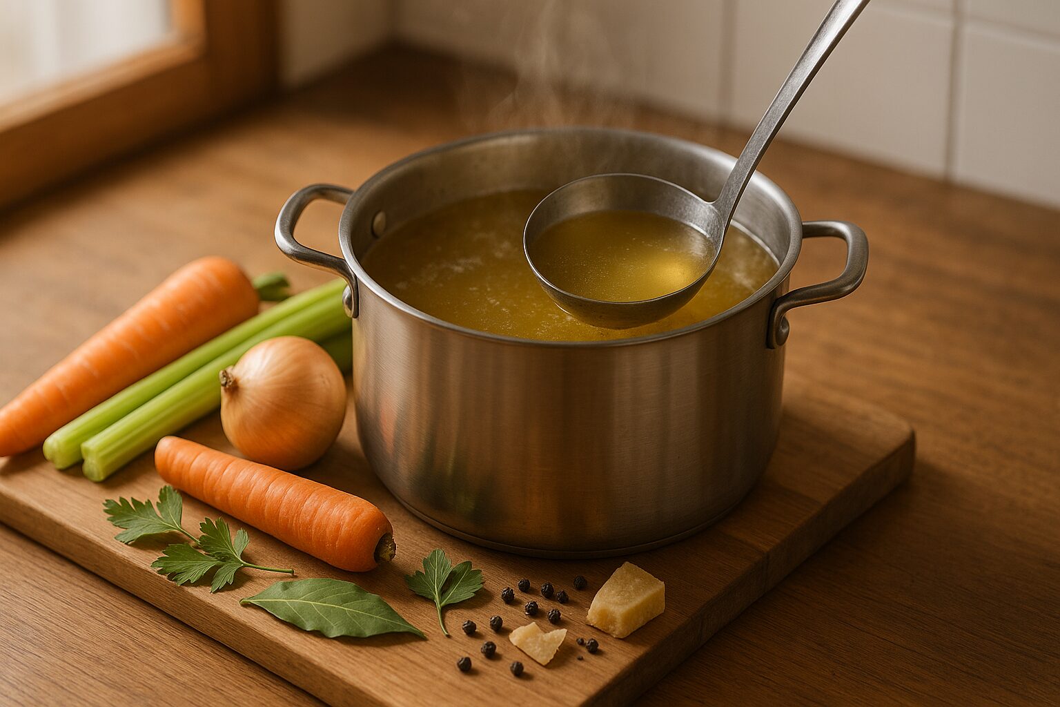 ブロード料理の澄んだ黄金色のスープ