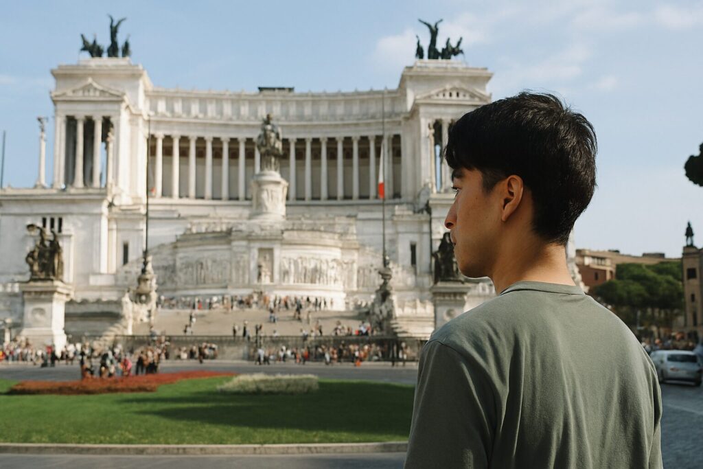 ヴェネチア広場の記念堂と広場中央の芝生