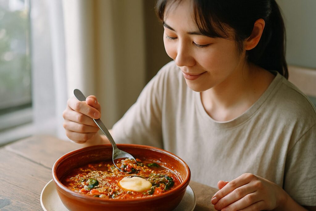 半熟卵とパンのアクアコッタ