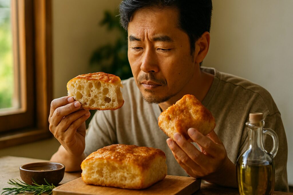 高加水フォカッチャと通常フォカッチャの生地比較と食感の違い