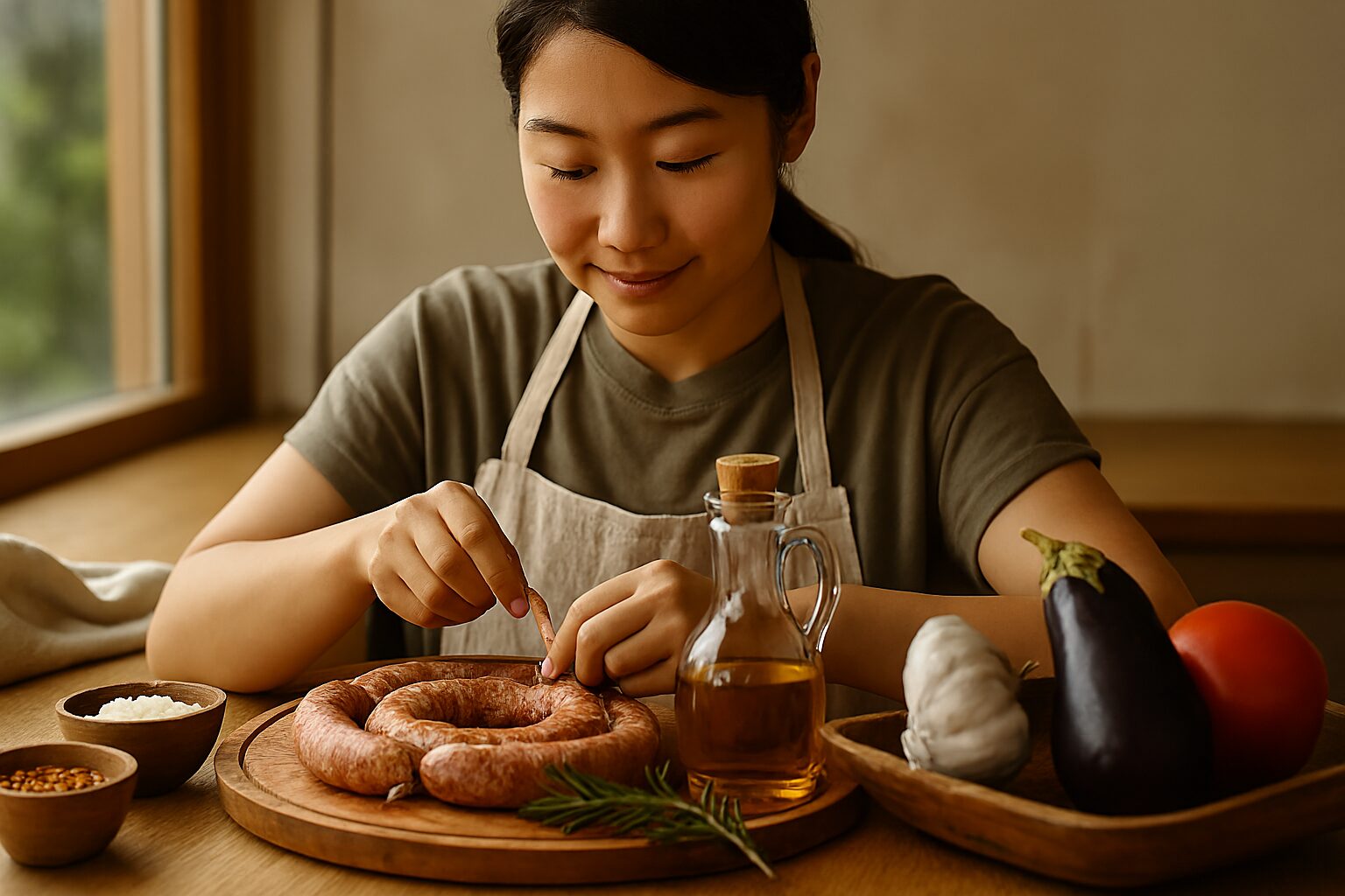 日本人女性がサルシッチャを手作り