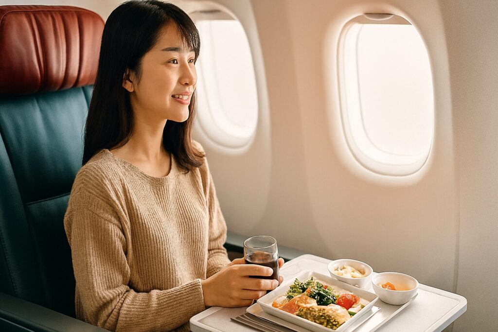 ITAエアウェイズ プレミアムエコノミー座席と窓景観