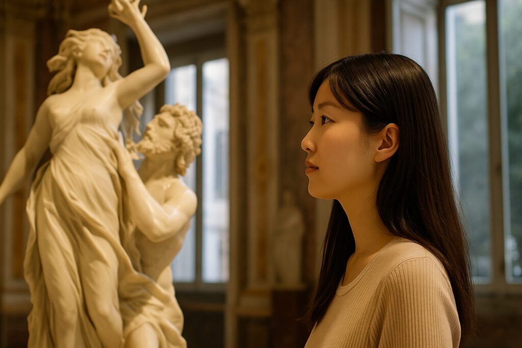 ローマ・ナヴォーナ広場にあるベルニーニの噴水を望む風景