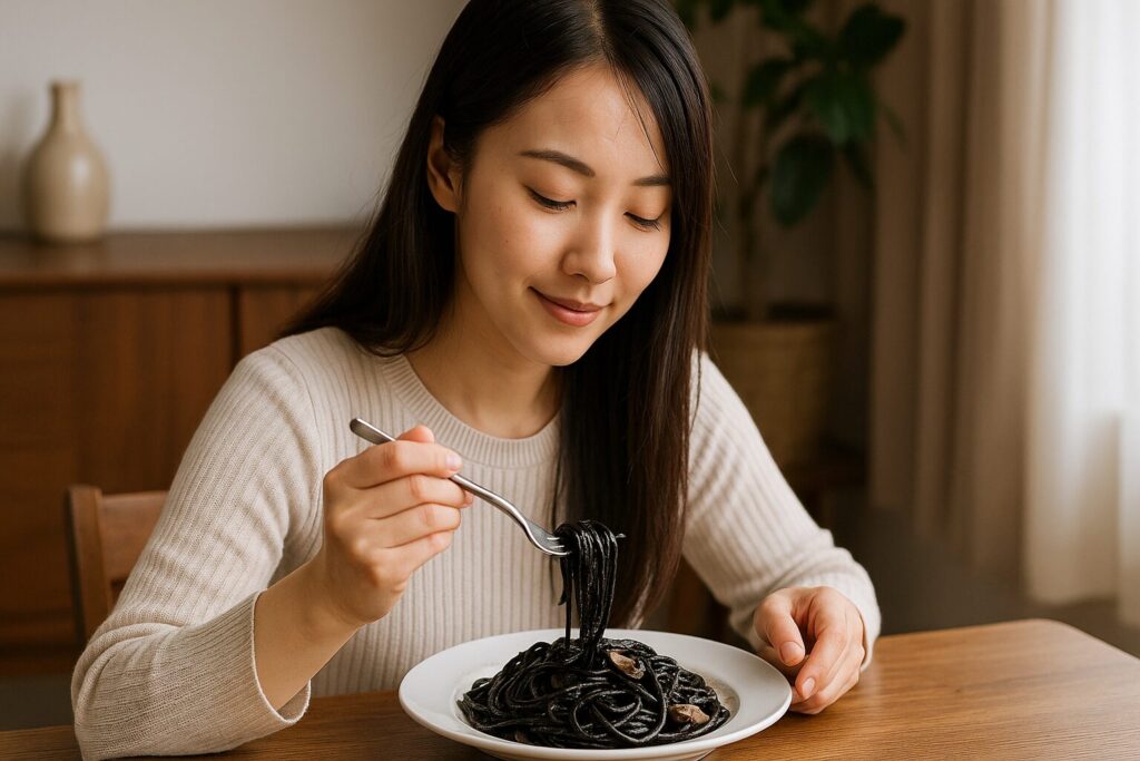 イカ墨パスタ発祥を象徴する一皿（パスタ・アル・ネーロ・ディ・セッピア）