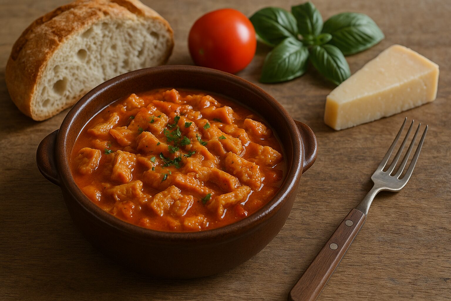 鍋で煮込むトリッパの煮込みの旨み
