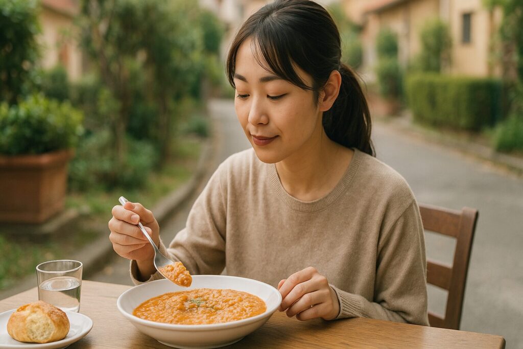 フライパンで作るリゾッタータの調理風景