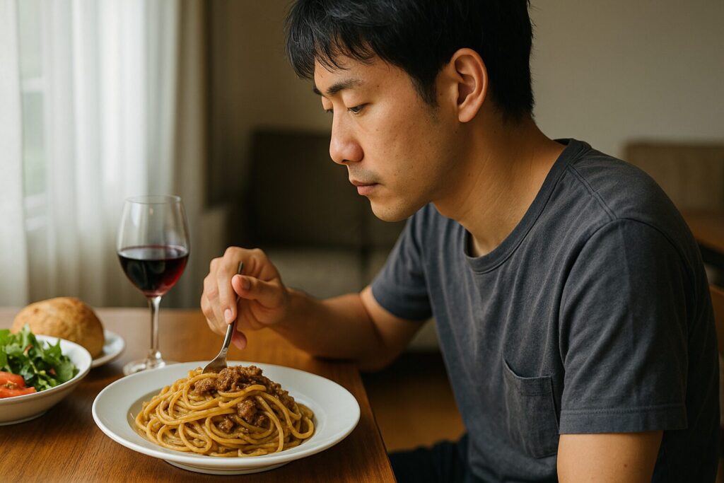 ナポリ風ジェノベーゼの盛り付け