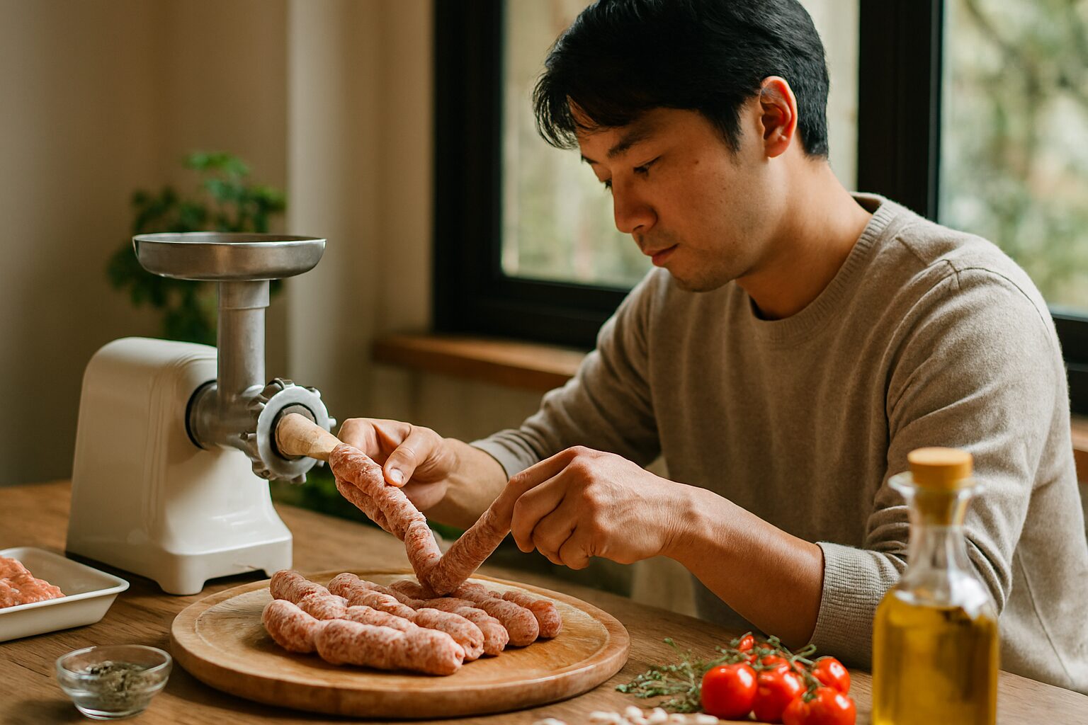 サルシッチャ作り方を実践する日本人男性