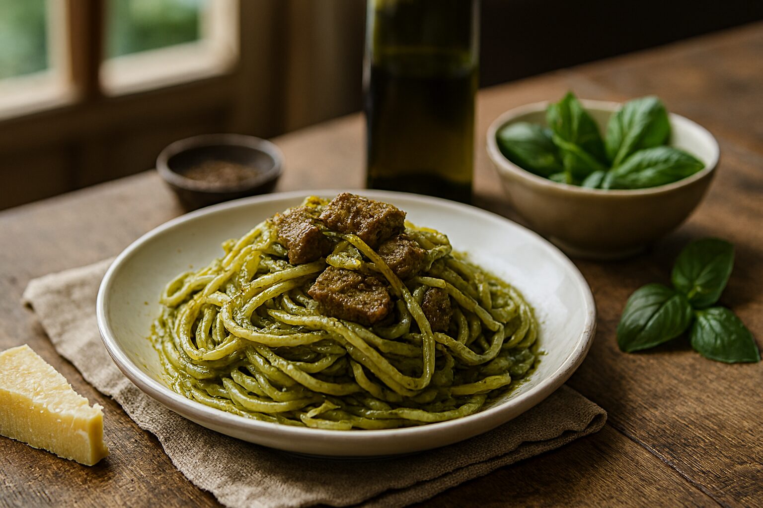 ナポリ風ジェノベーゼの盛り付け