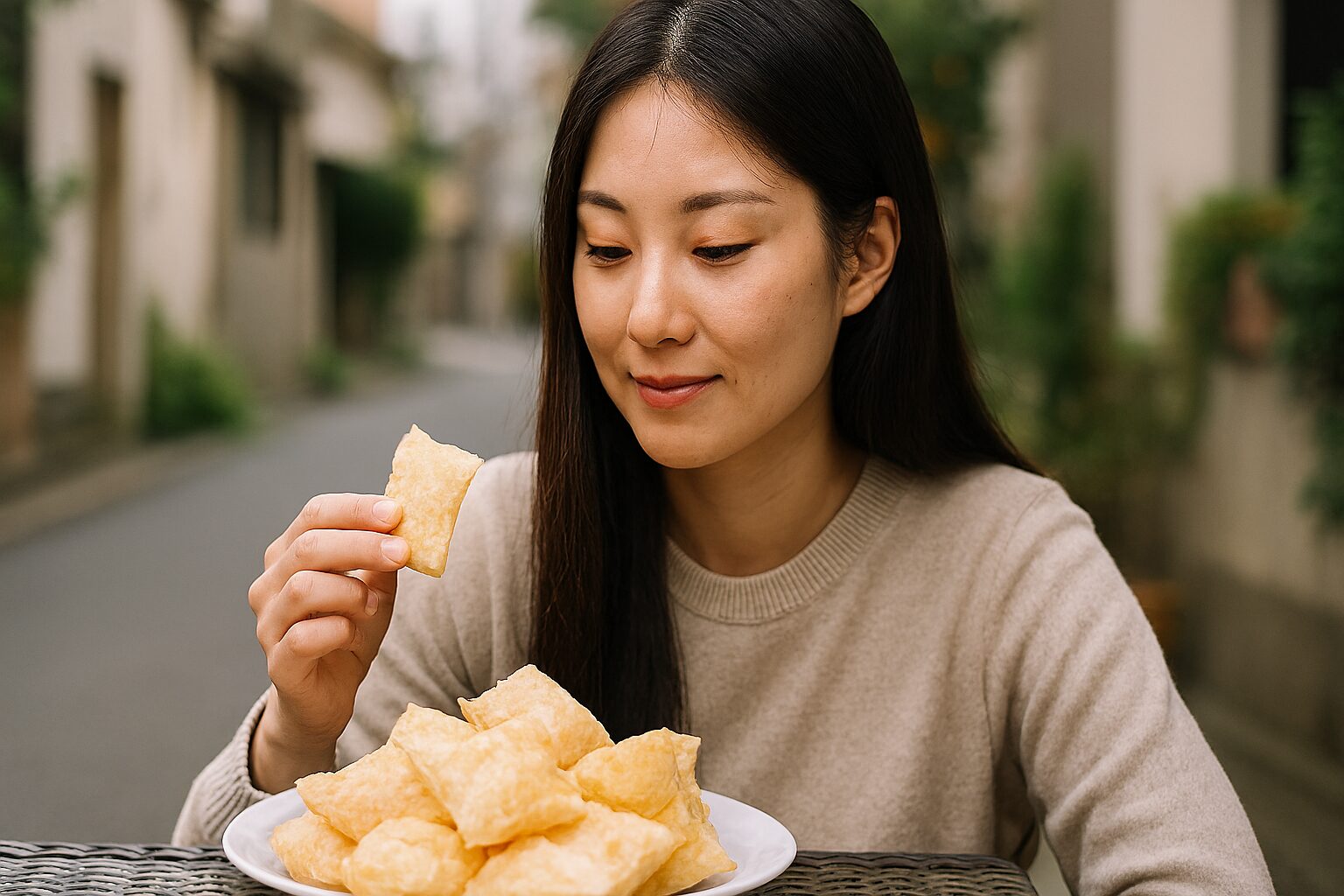 ニョッコフリットを楽しむ日本人女性