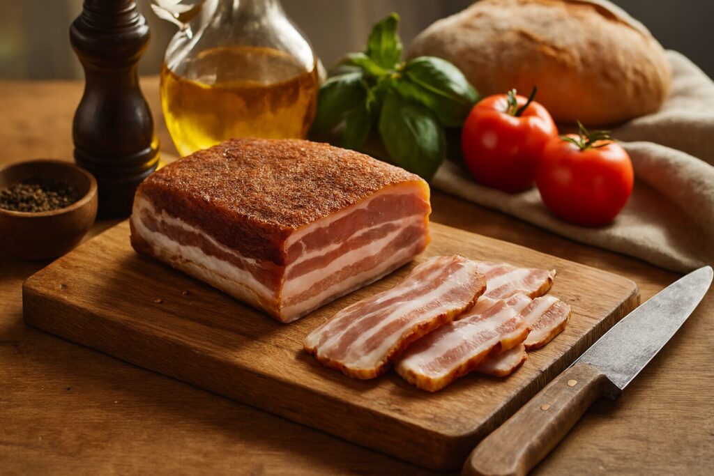 パンチェッタの作り方の基本を示す食材イメージ