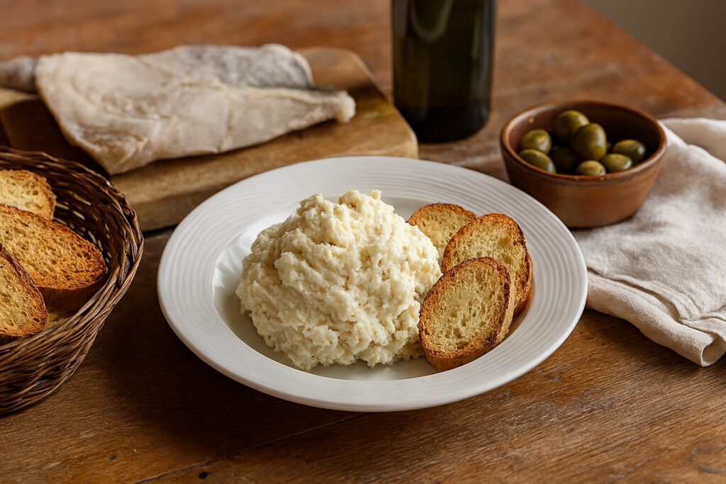 ヴェネツィアの郷土料理バッカラマンテカートをパンにのせた前菜