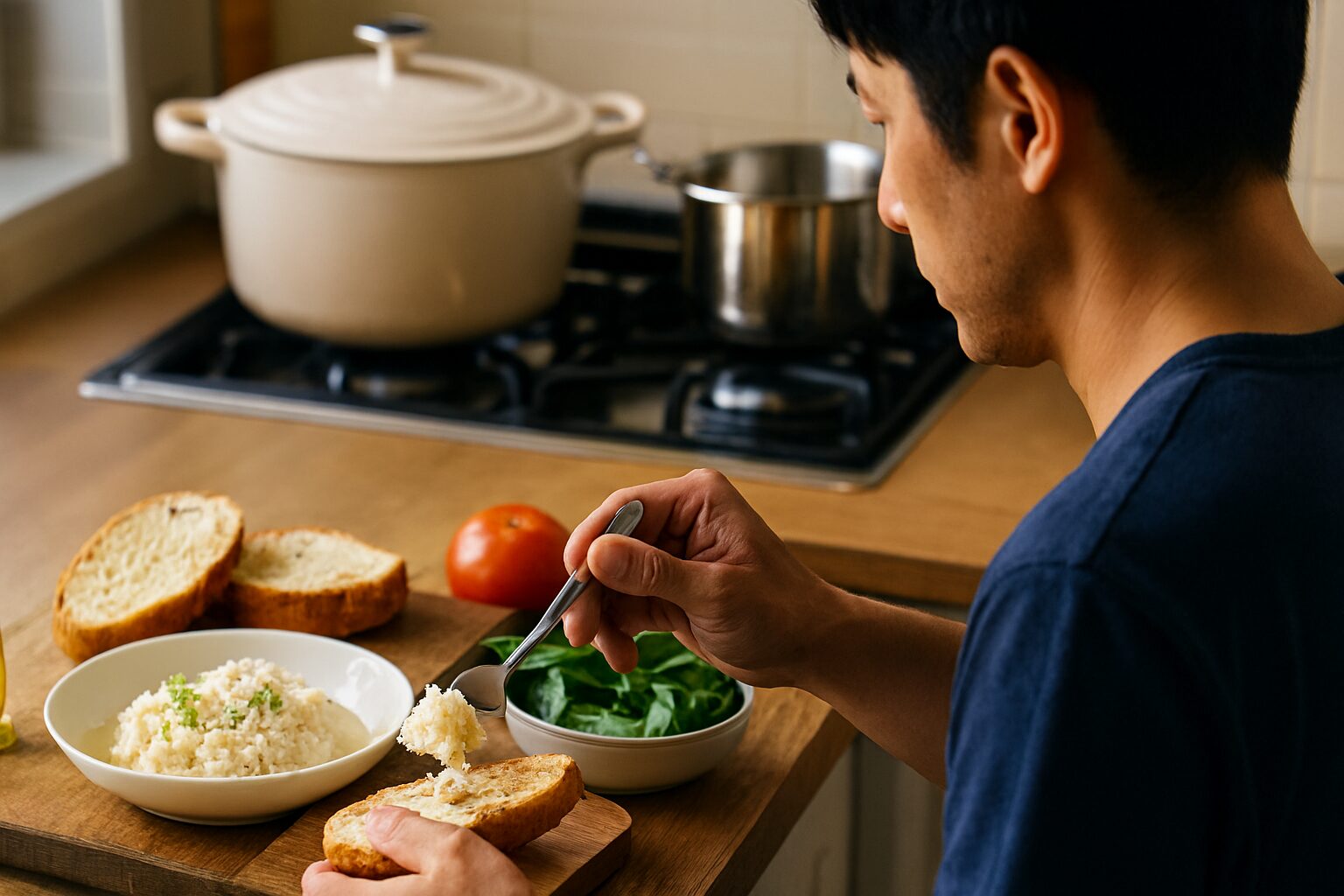 バッカラマンテカート レシピを盛り付ける男性