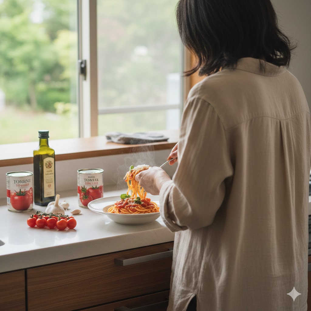 家庭で作るパスタ アル ポモドーロの完成イメージ