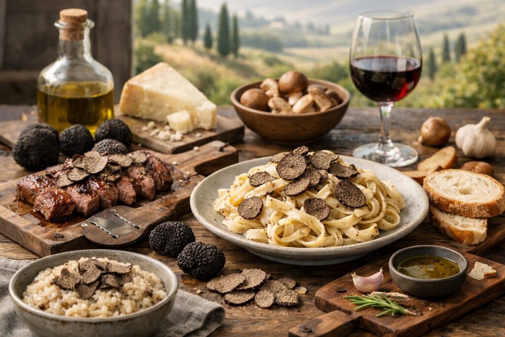 トリュフ料理の香りを引き立てる盛り付け