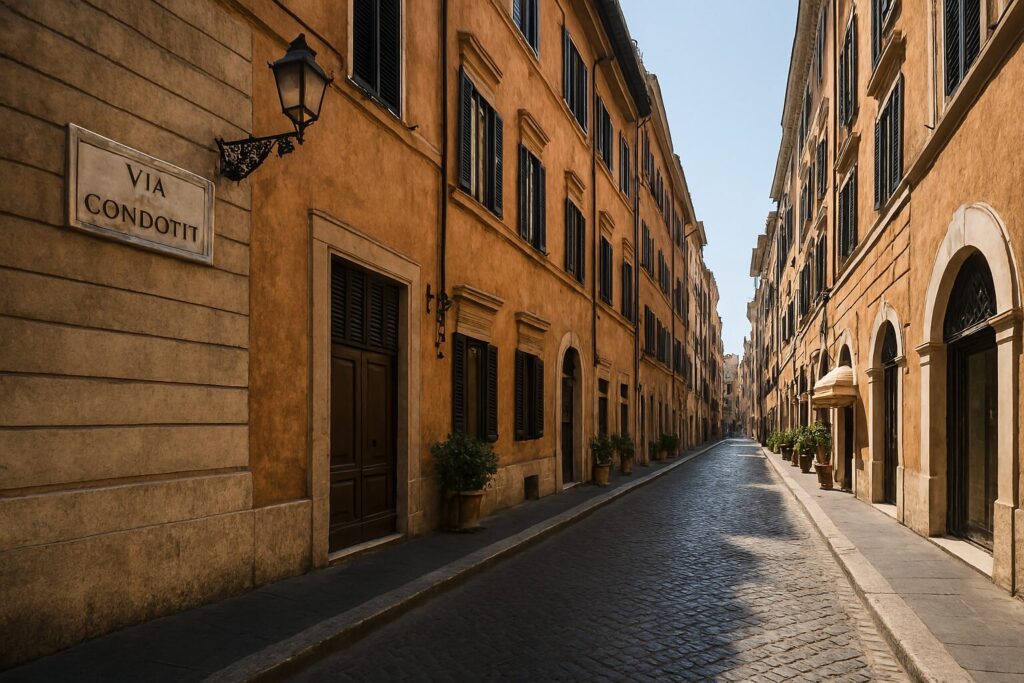 ローマのVia dei Condotti通りとスペイン階段を望む街並み