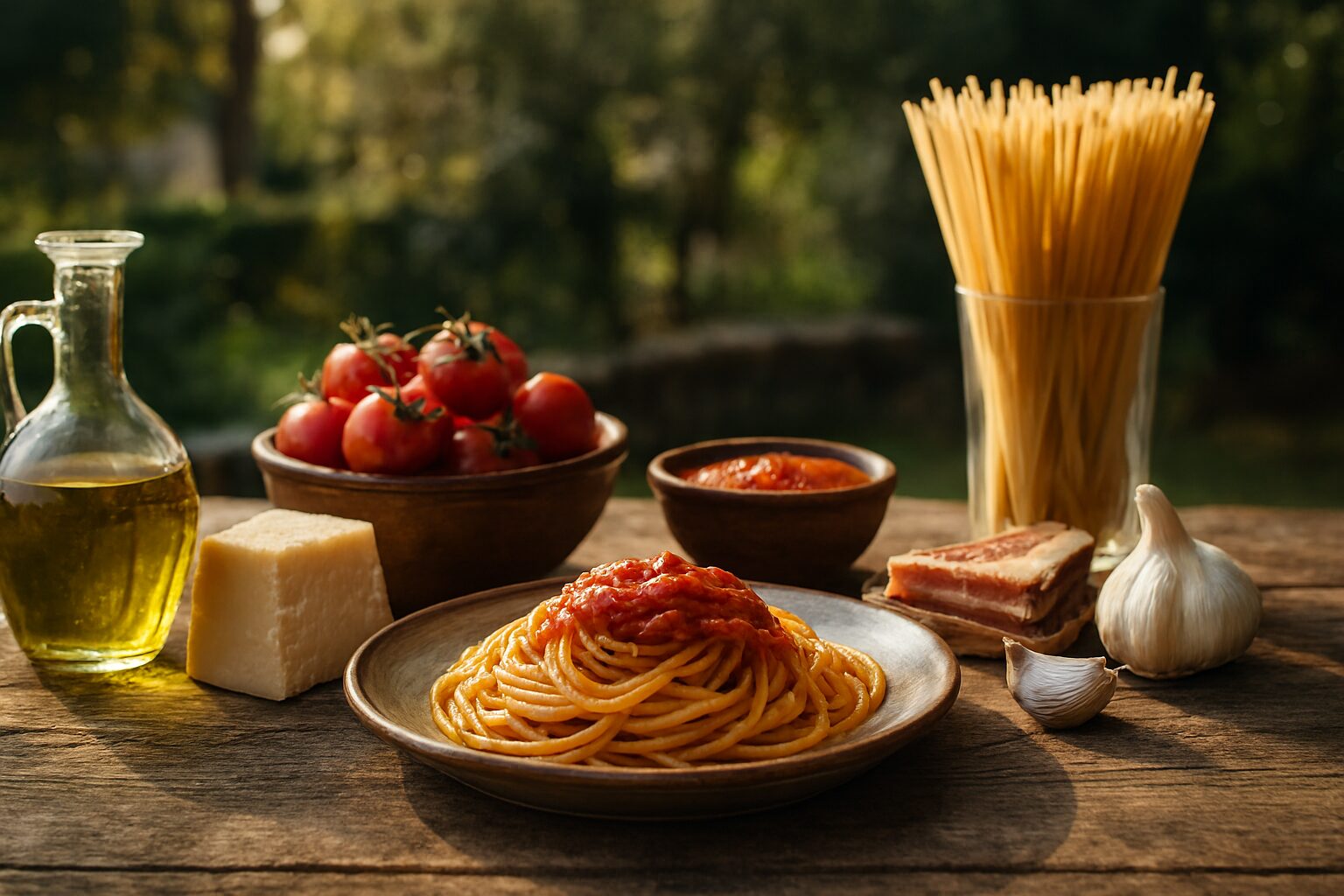 アマトリチャーナレシピのパスタと素材