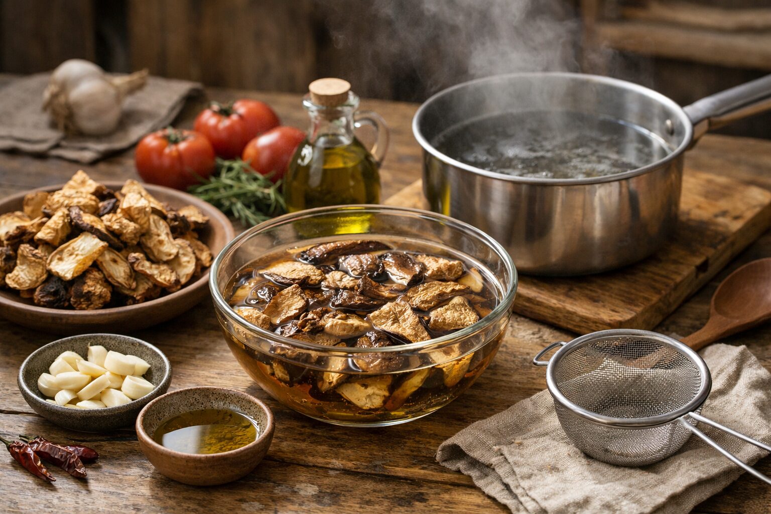 乾燥ポルチーニを水で戻す手順