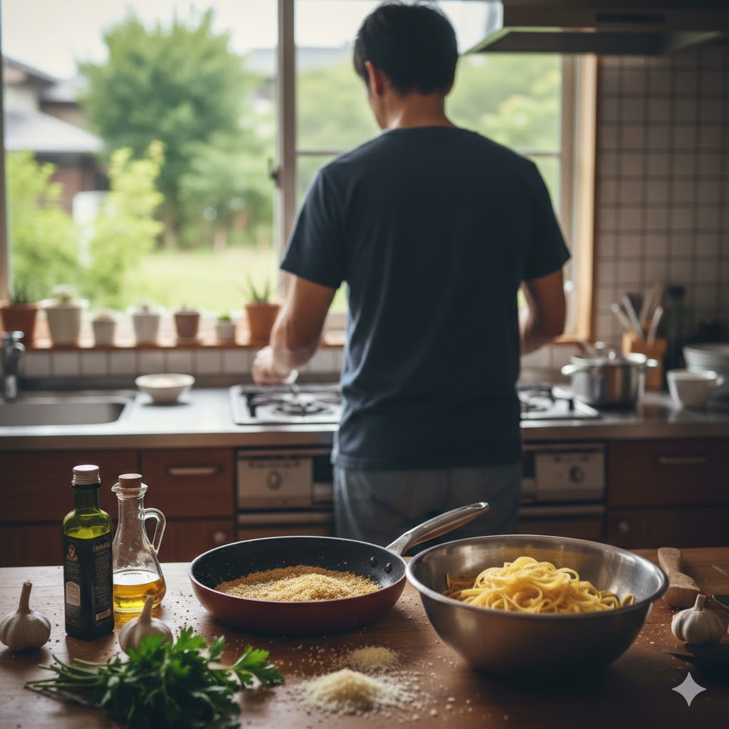 日本人男性が作るシチリア風パン粉パスタ