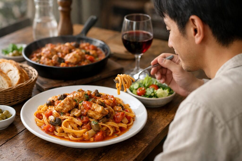 日本人男性が作るカチャトーラパスタ