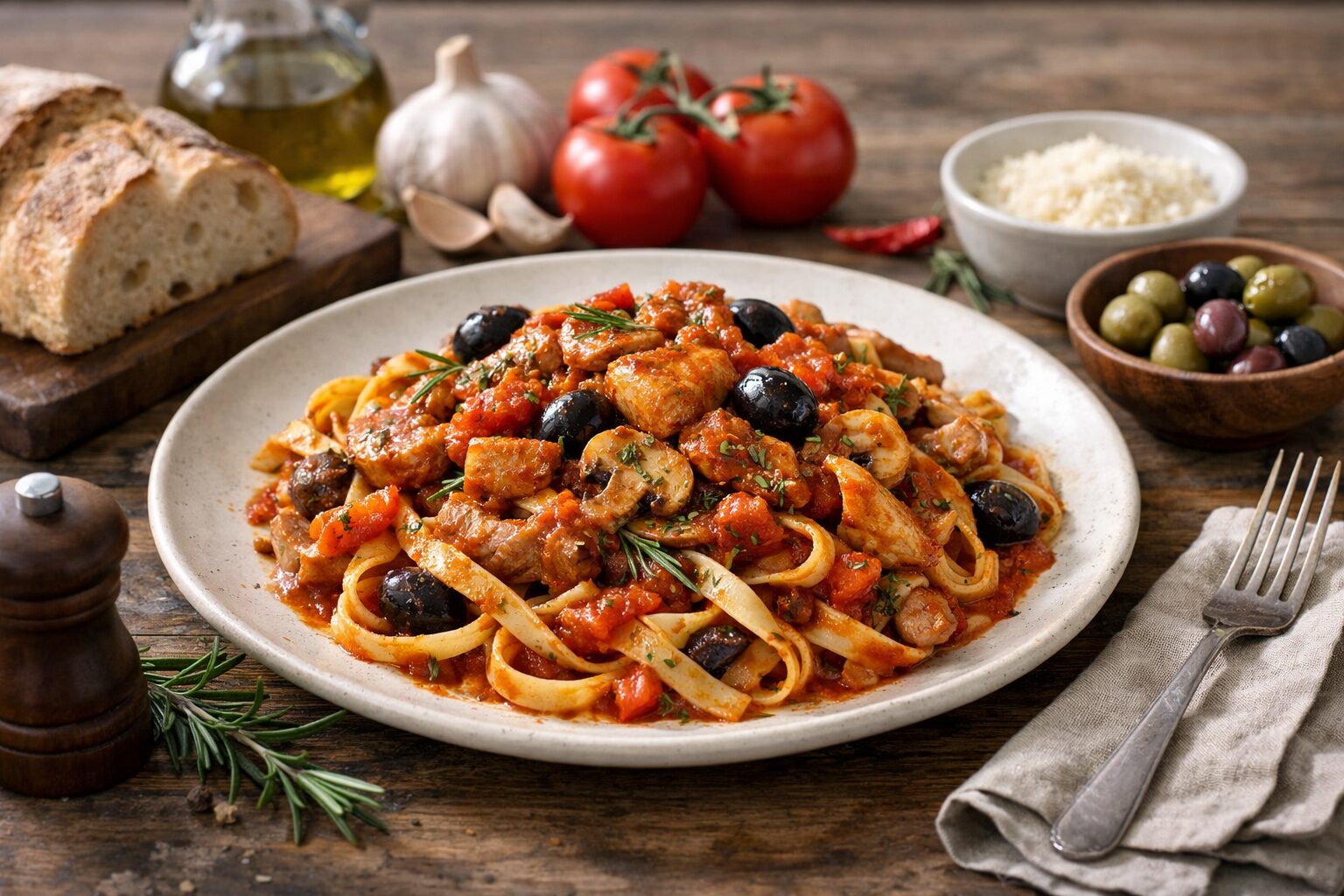 カチャトーラパスタの盛り付け