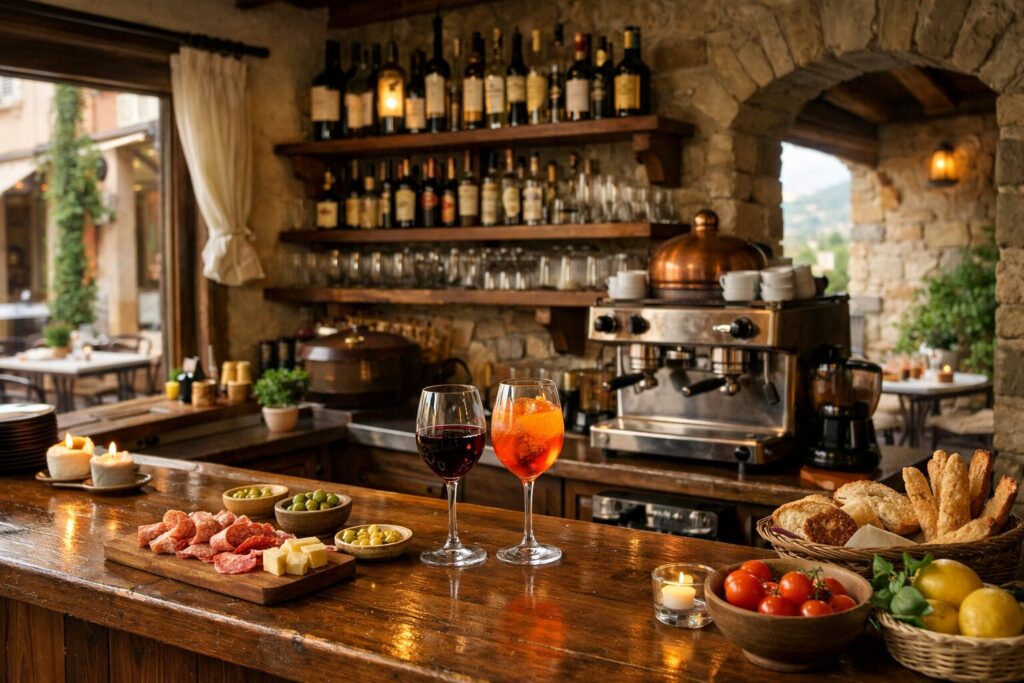 イタリアのバーの落ち着いた店内風景