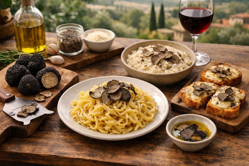 トリュフの基本的な食べ方を示す盛り付け