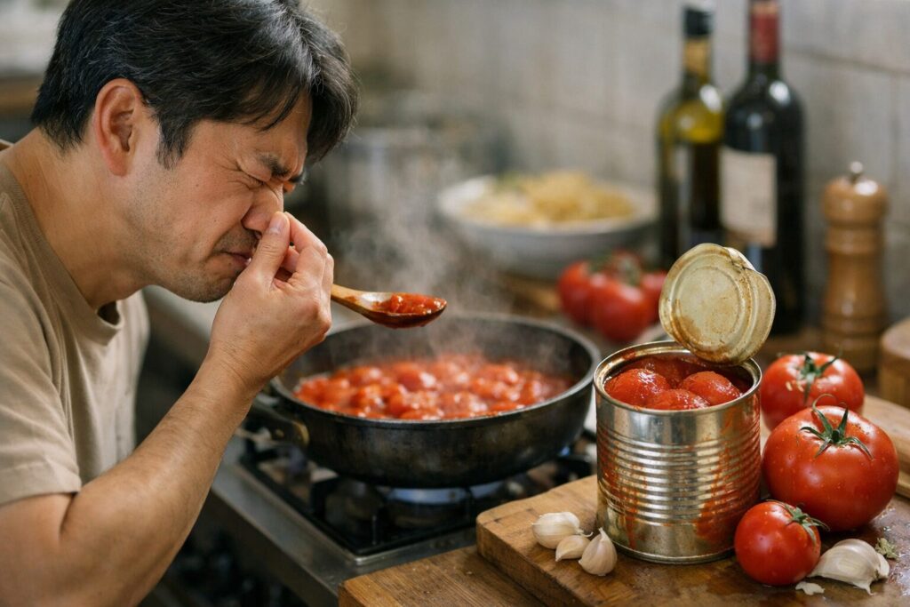 日本人男性が扱うイタリア産トマト缶の酸味