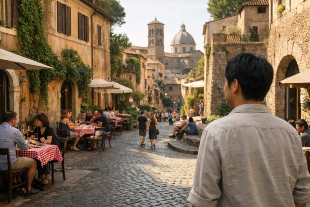 モンティ地区を歩く日本人男性