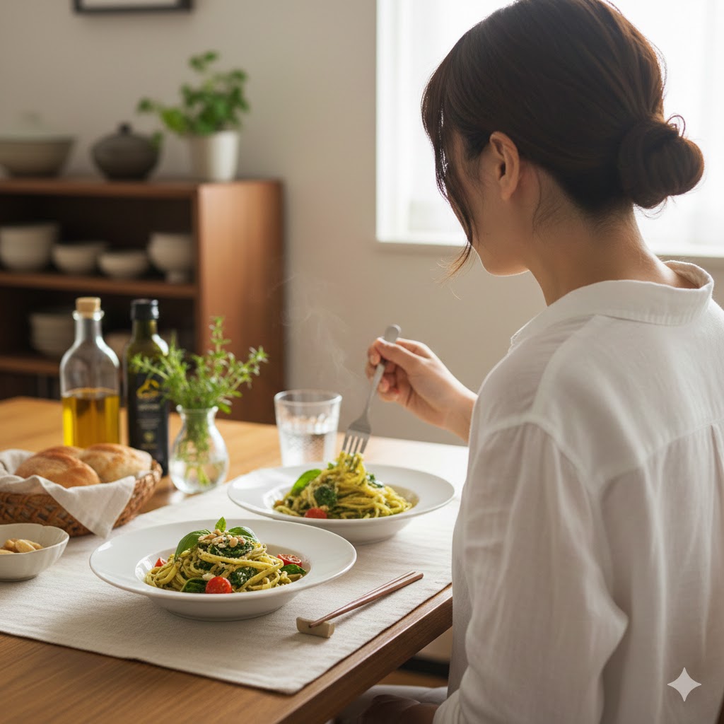 日本人女性が楽しむバジリコパスタ