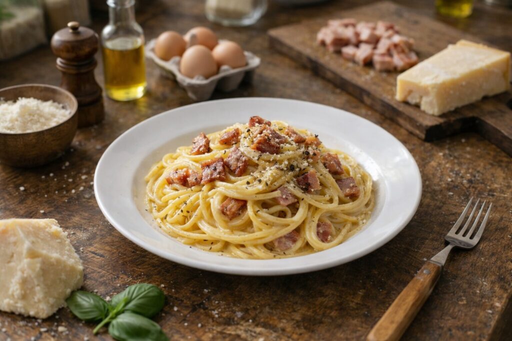 濃厚カルボナーラを彩る本場風仕上げ