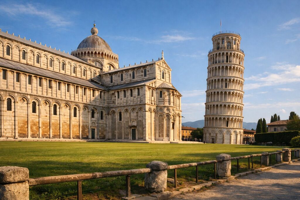 ピサ大聖堂の白い大理石外観