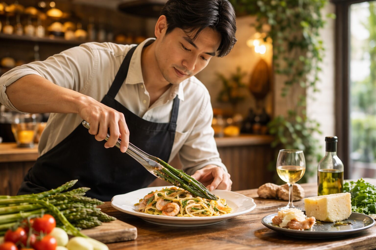 日本人男性が作るアスパラのイタリアン料理