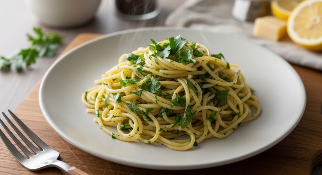イタリアンパセリパスタの盛り付け