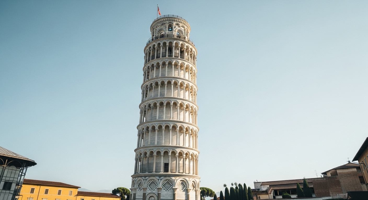 イタリアのピサの斜塔の傾きが分かる外観