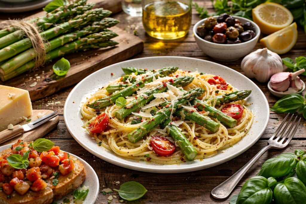 アスパラを使ったイタリアンの盛り付け