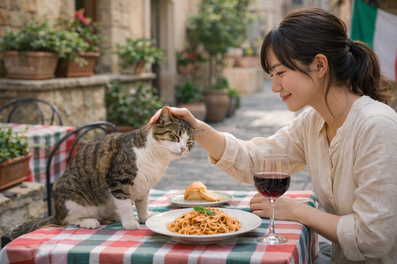 日本人女性が猫を題材にイタリア語を理解する様子