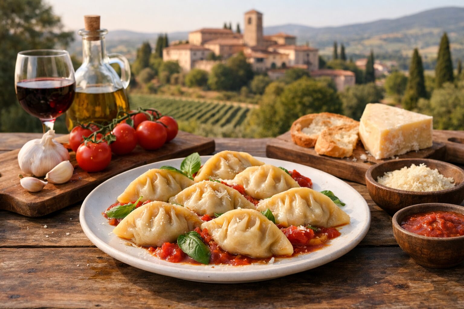 餃子のような形のイタリアン料理