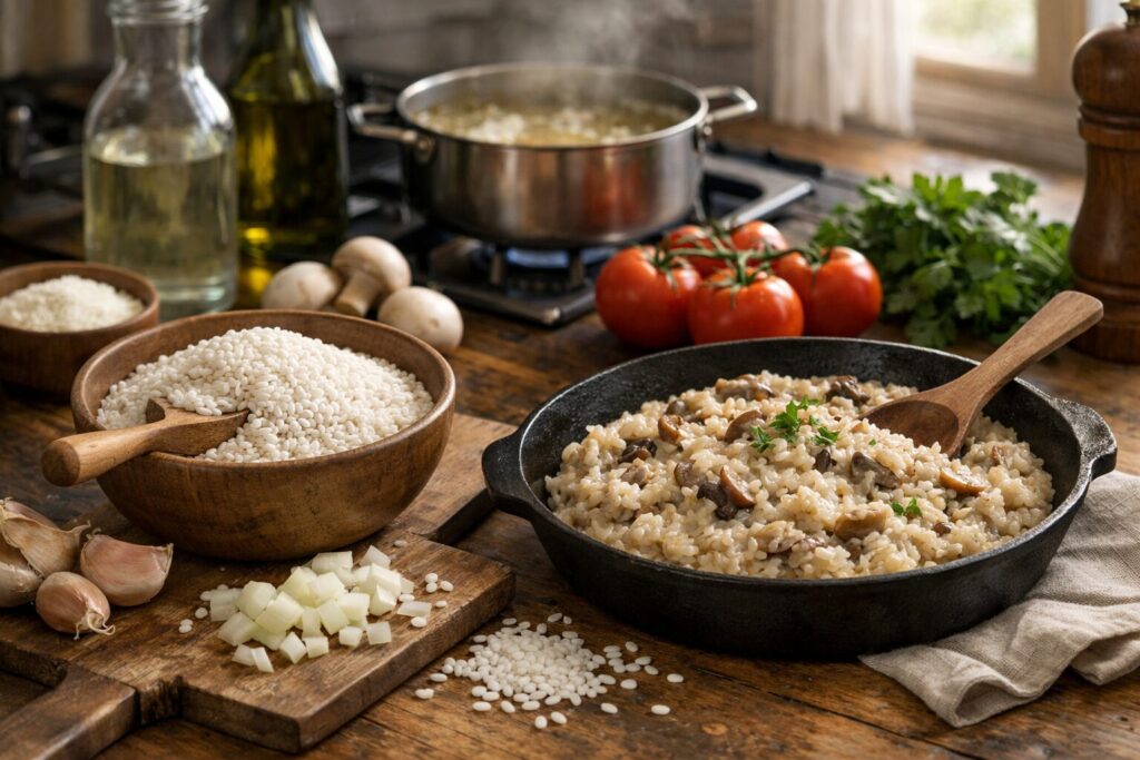 生米から作るリゾットの基本工程