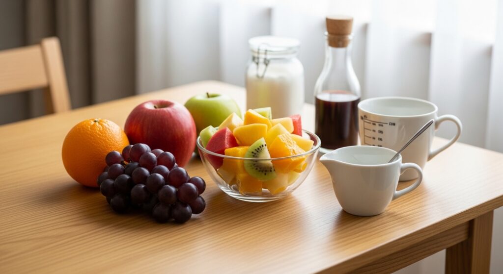 マチェドニアのフルーツ盛り合わせとシロップ