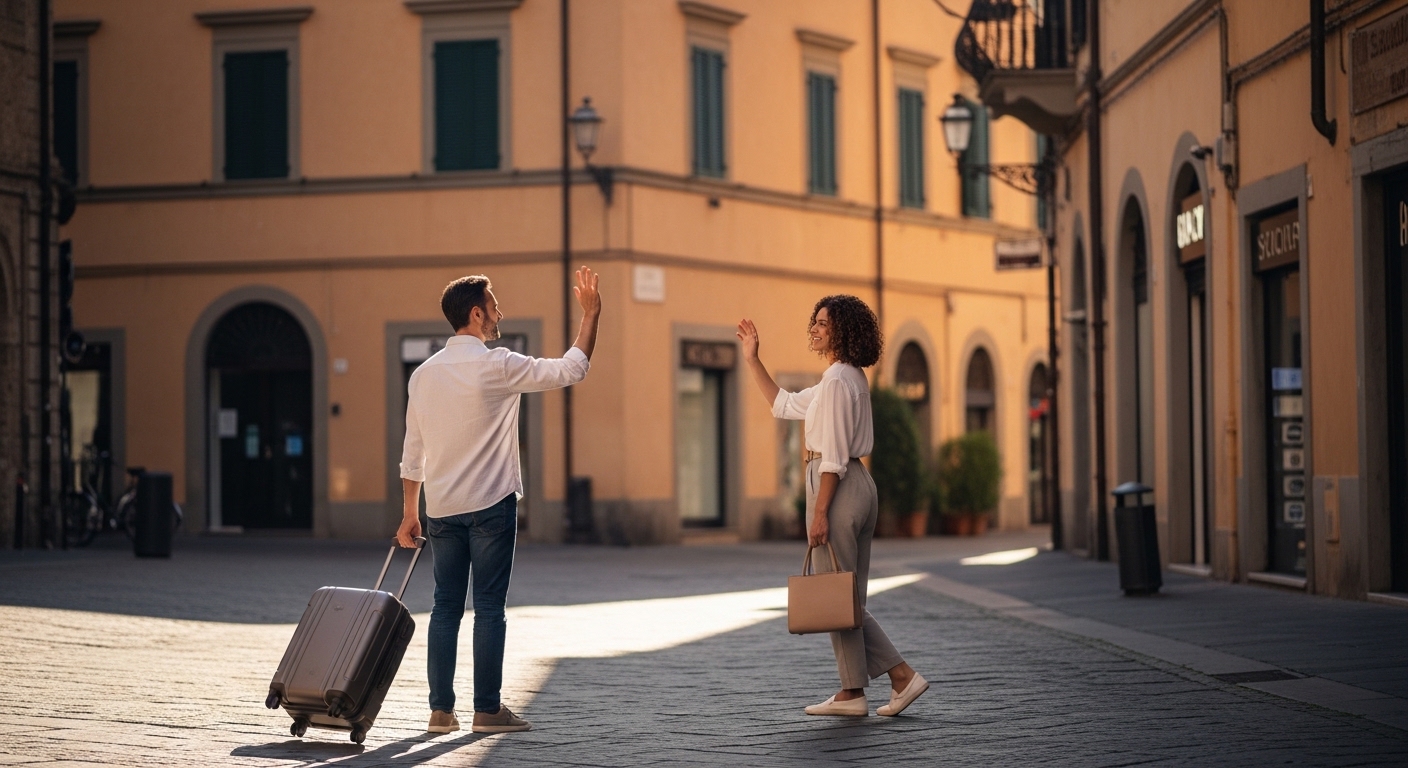イタリア男性が伝えるBuon viaggioの場面