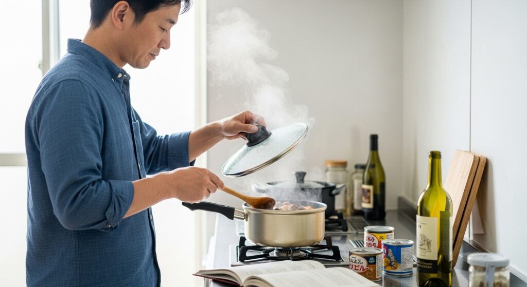 日本人男性が味わう牛肉のストラコット