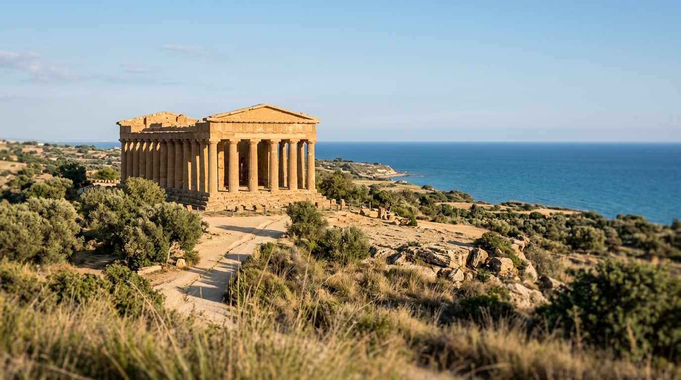 シチリアの世界遺産を感じさせる古代遺跡と地中海の空気が漂う歴史的な景観風景