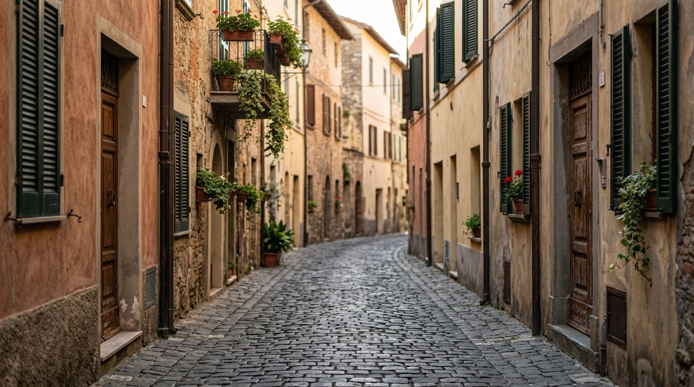 アバンティの陽気な響きを感じさせるイタリアのカフェテラスと温かな街角の雰囲気ある風景
