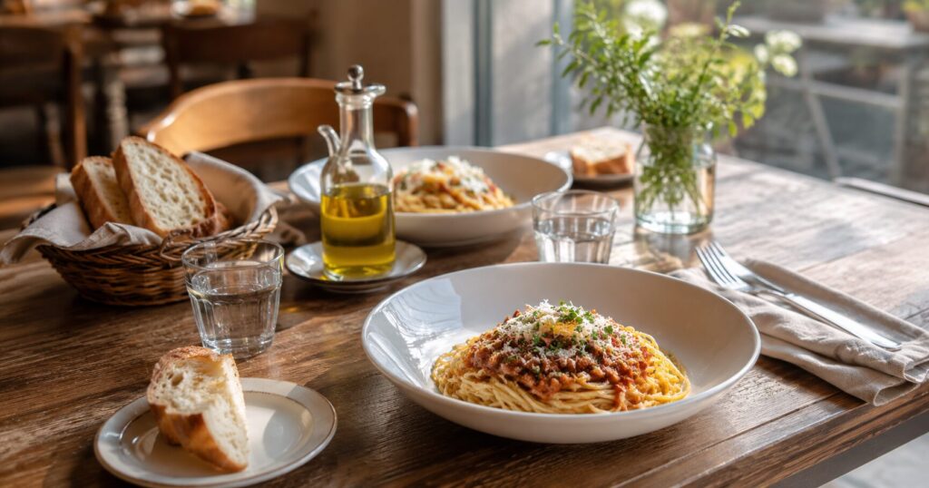 イタリア語「召し上がれ」はBuon appetitoの使い方や食事のマナーをイメージした食卓風景を表すイメージ画像