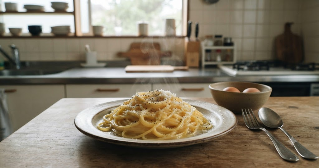 卵だけで作るイタリア家庭風パスタのイメージ