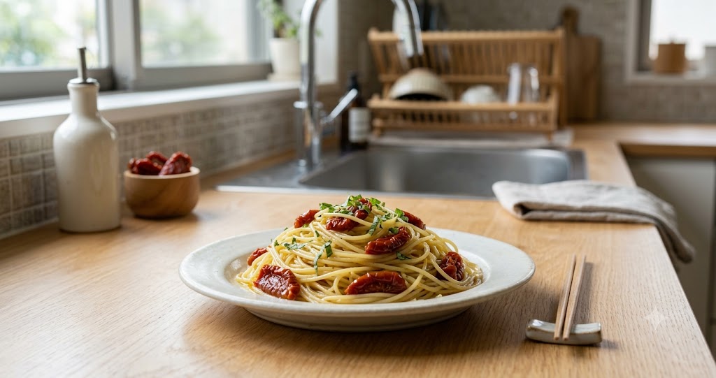 戻したドライトマトのパスタのイメージ