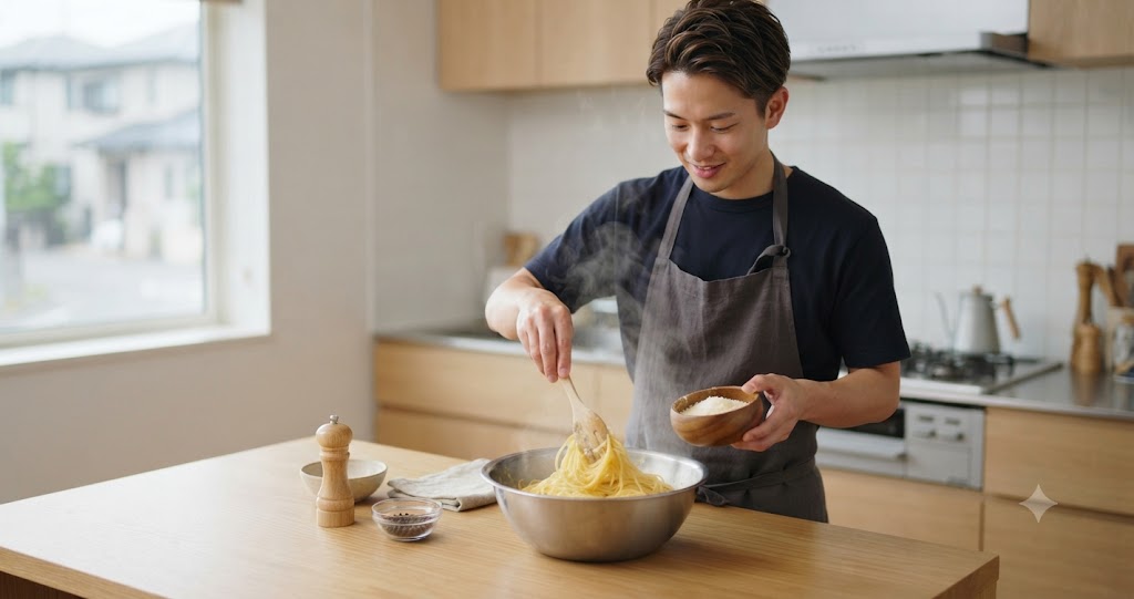 卵パスタの作り方を表すイメージ画像