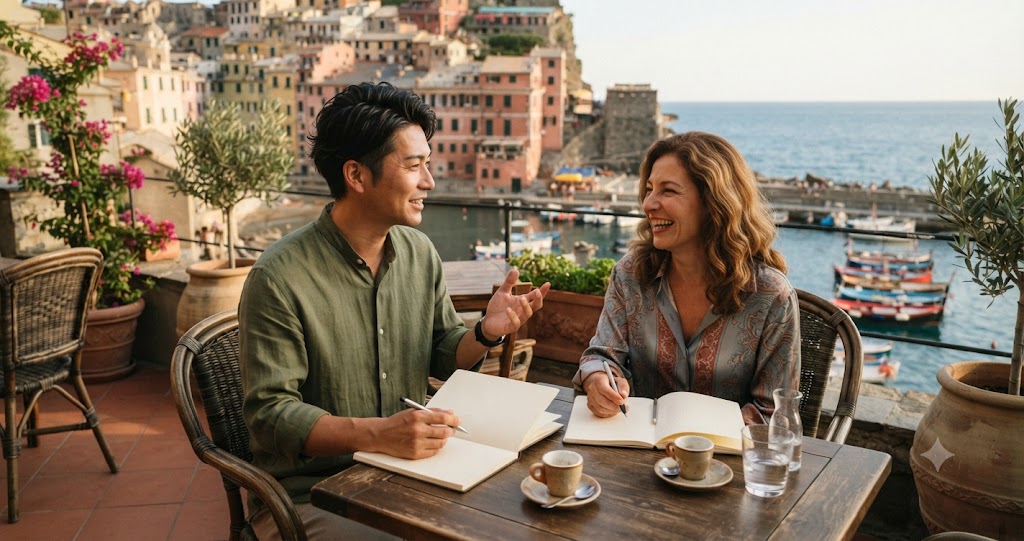 地中海とイタリア語学習のイメージ